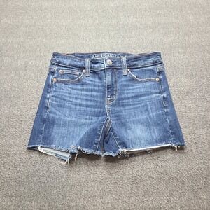 American Eagle Hi-Rise Shortie Women Size 0 Blue Excellent Raw Hem Stretch